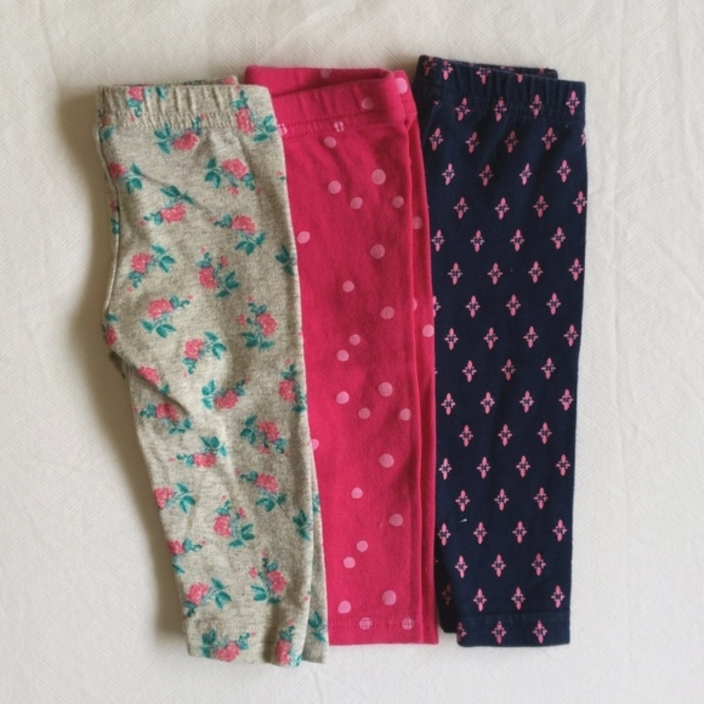 mixed brands 3-pack leggings bundle 3 months baby girl